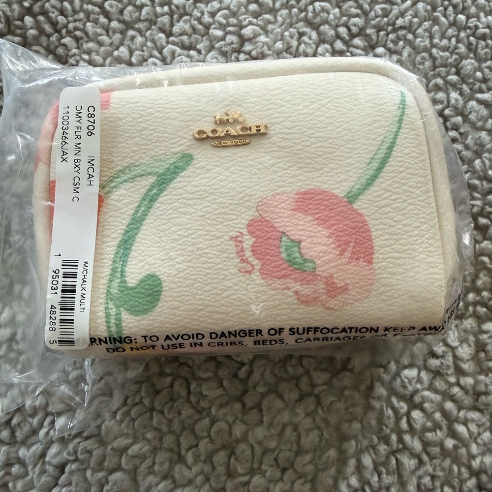 Coach Cream and Pink Floral Cosmetic Bag